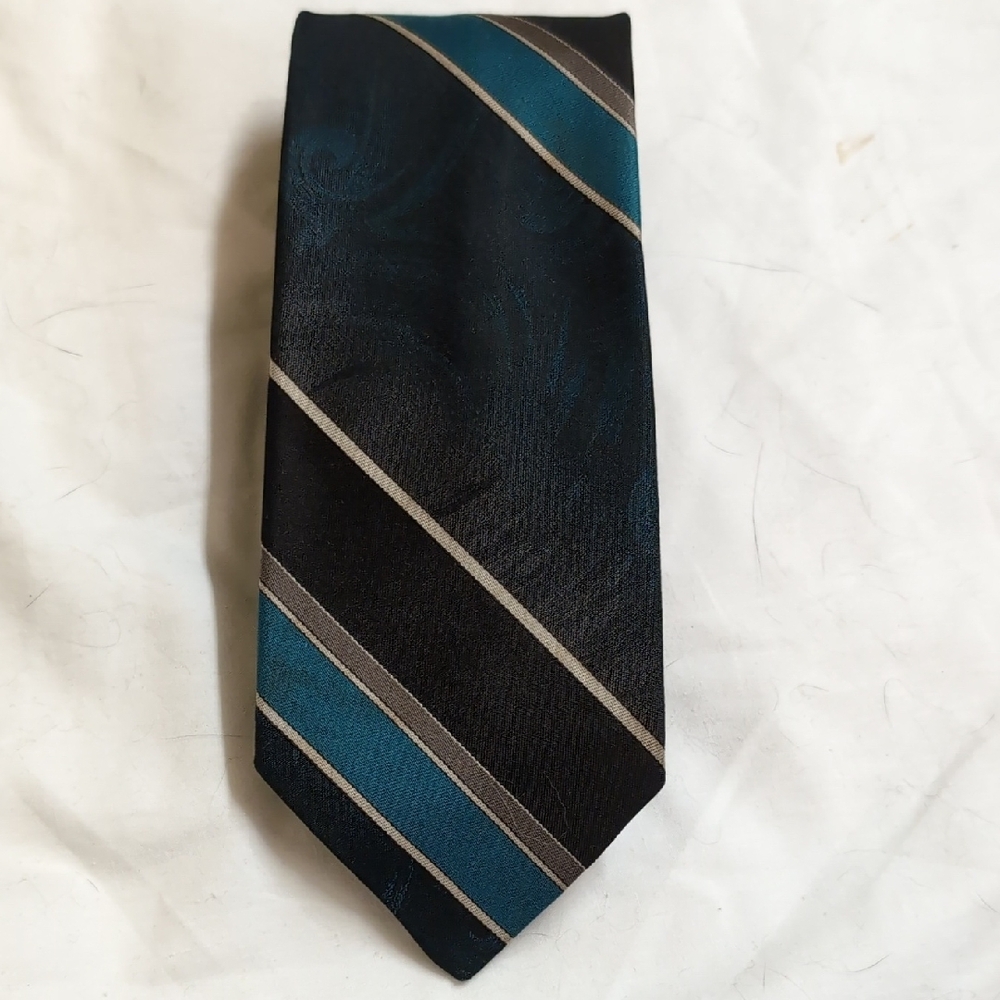 Elegant Black and Teal Striped Tie